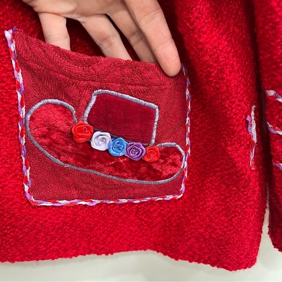 Parsley & Sage Red Hat Society Applique Jacket Button Front Long Sleeve Large - Picture 7 of 11
